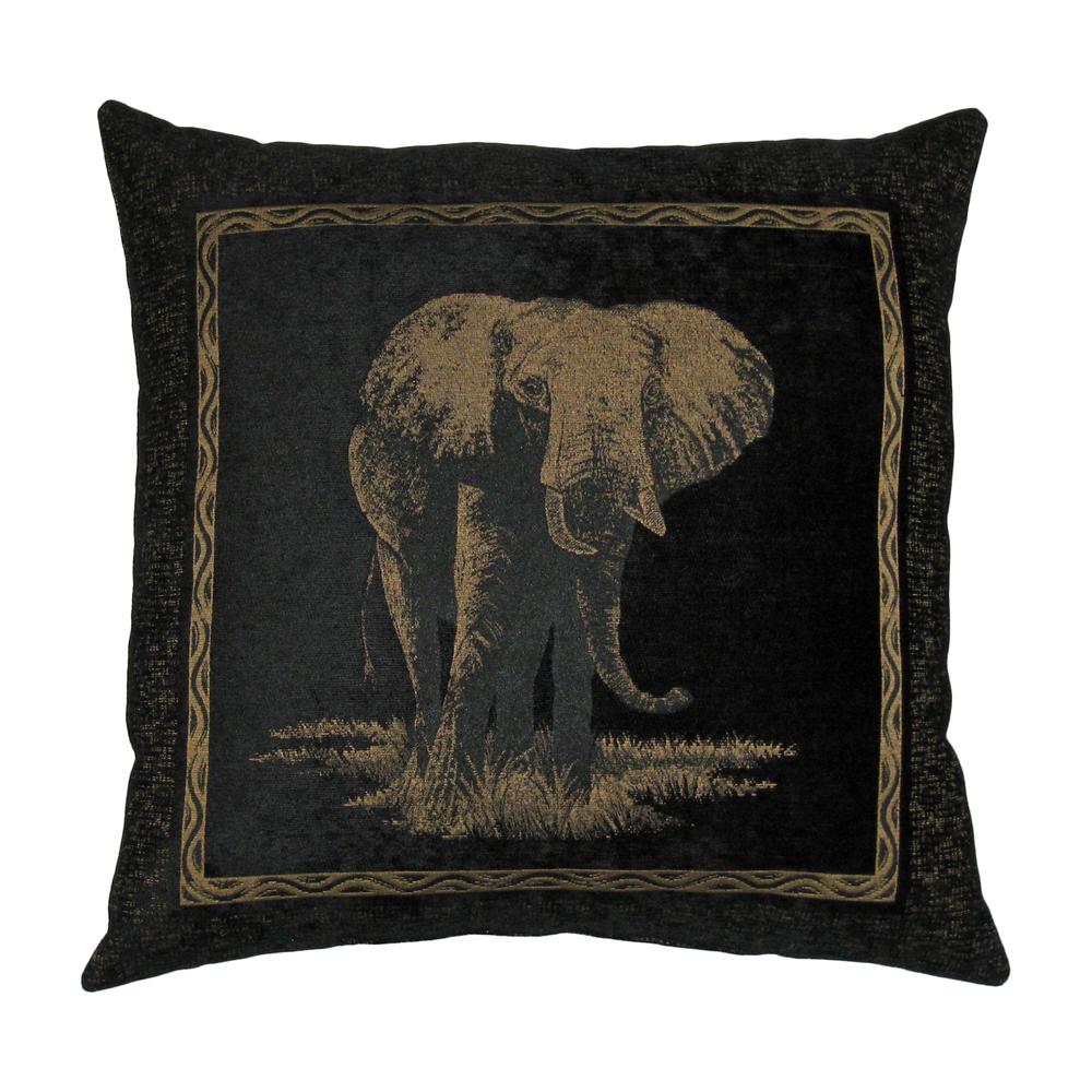 25-inch Premium Chenille Elephant Pillow 9940-CH-EL-BK. Picture 1