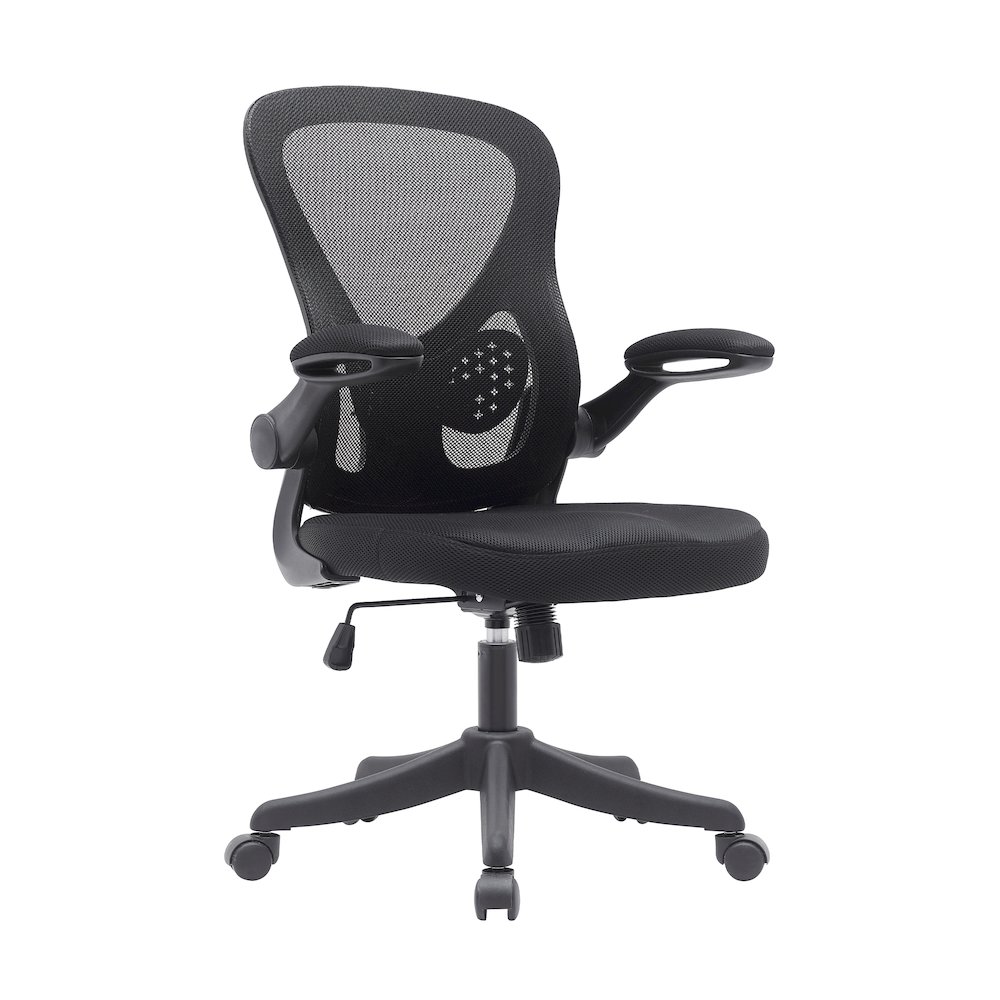 Techni Mobili Black Mesh Office Chair with Lumbar Support and Flip-Up Arms. Picture 1