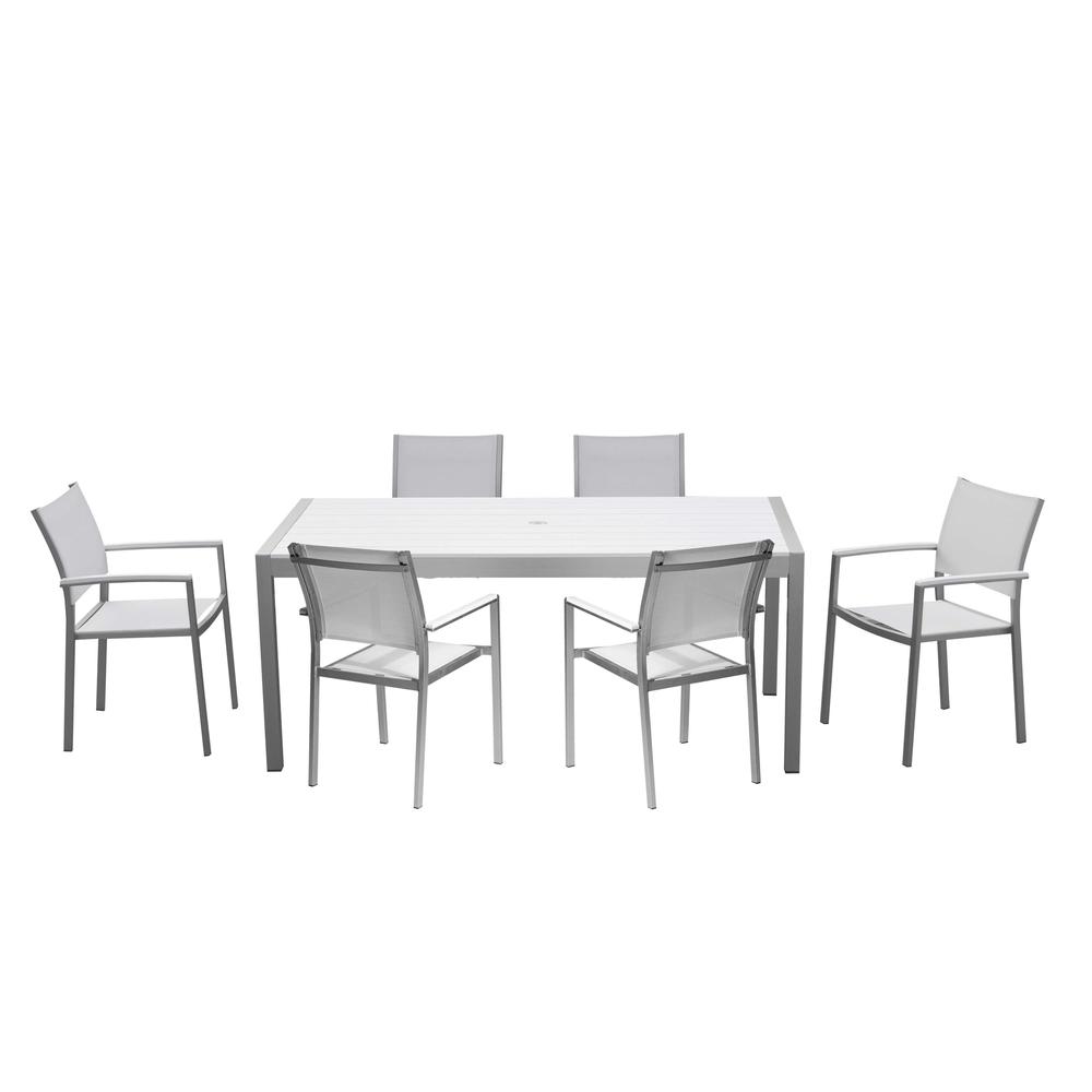 David 7 Piece Dining Set, Brushed White. Picture 1