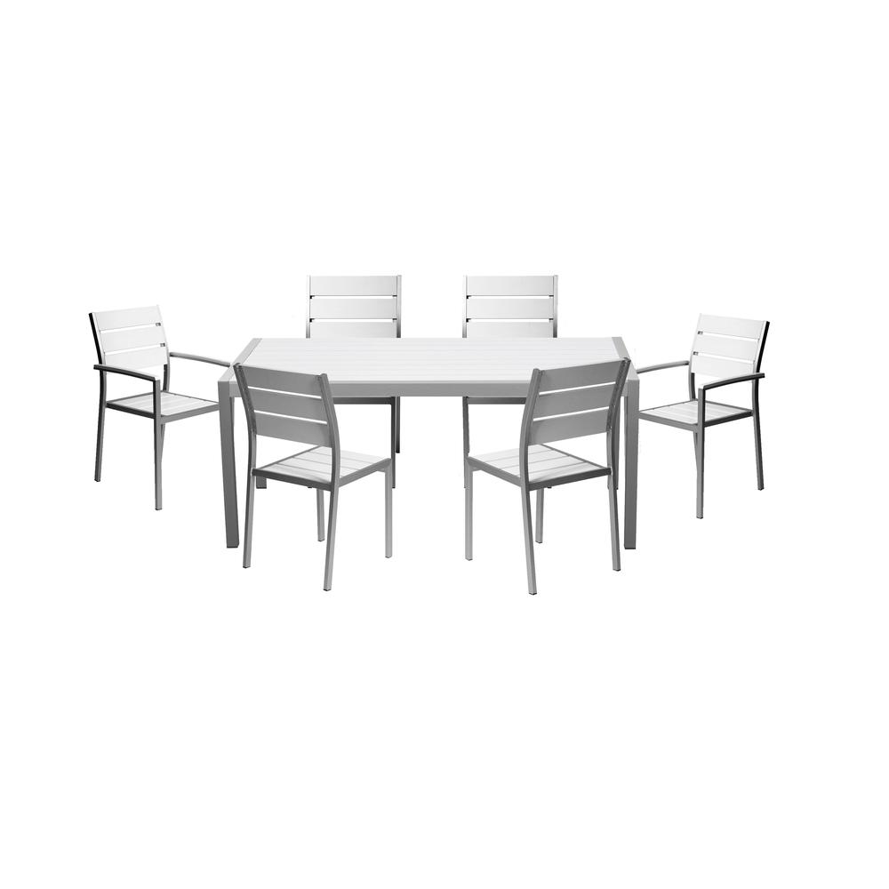 Roy 7 Piece Dining Set, White. Picture 1