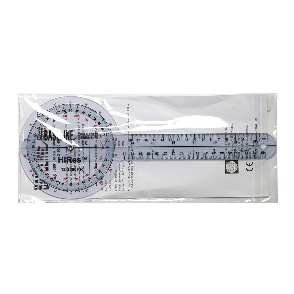 Baseline® Plastic Goniometer Hires™ 360 Degree Head 12 Inch Arms 6601