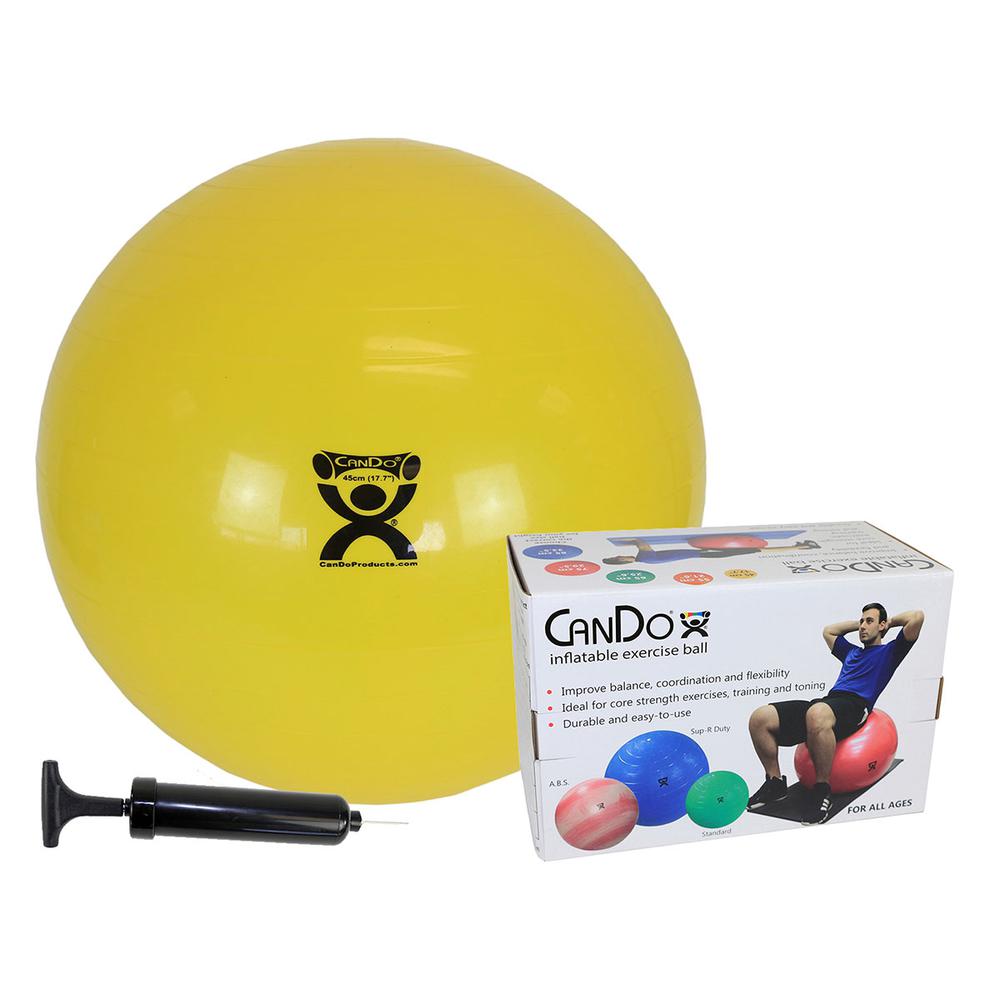 CanDo Inflatable Exercise Ball - Economy Set - Yellow - 18" (45 cm) Ball, Pump, Retail Box. Picture 1