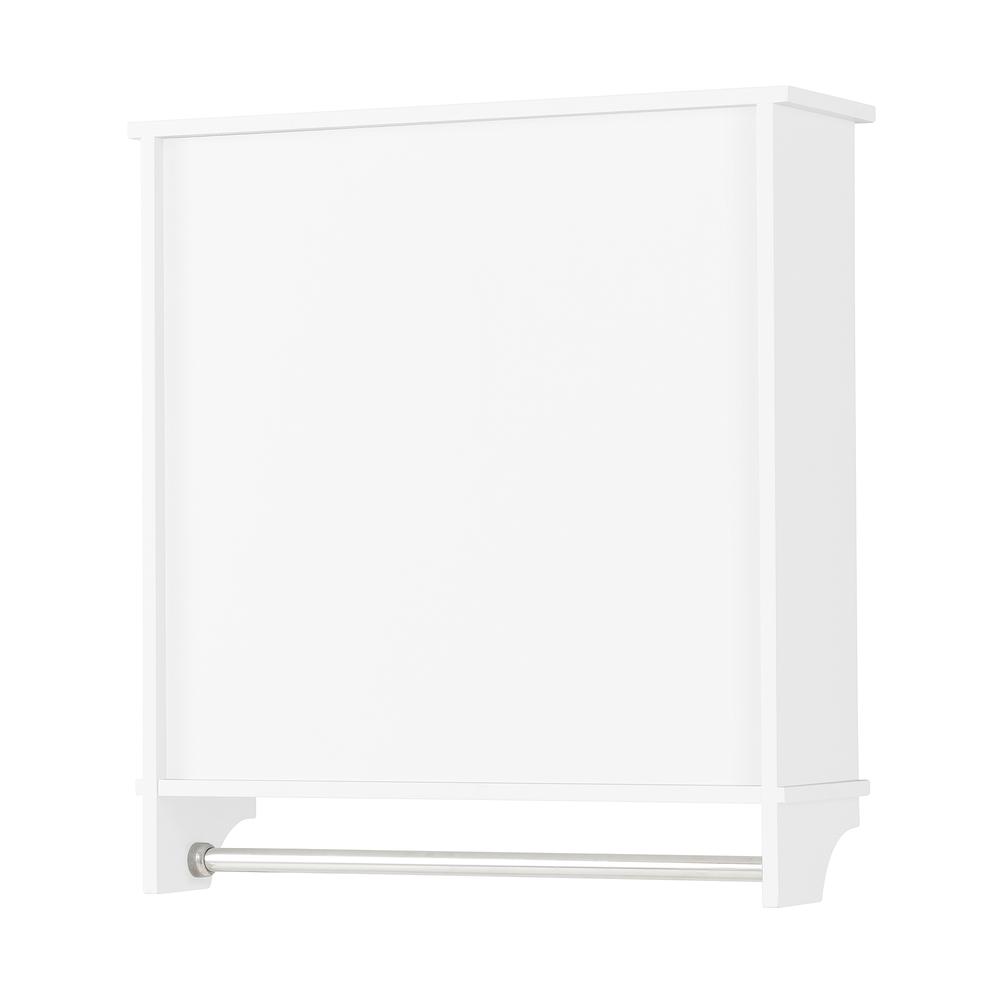 Dover Over Toilet Organizer with Open Shelving, Wall Mounted Bathroom Storage Cabinet with 2 Doors and Towel Rod. Picture 10