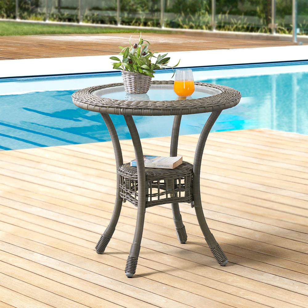 Carolina 30" Diameter All-Weather Wicker Bistro Dining Table with Glass Top. Picture 1