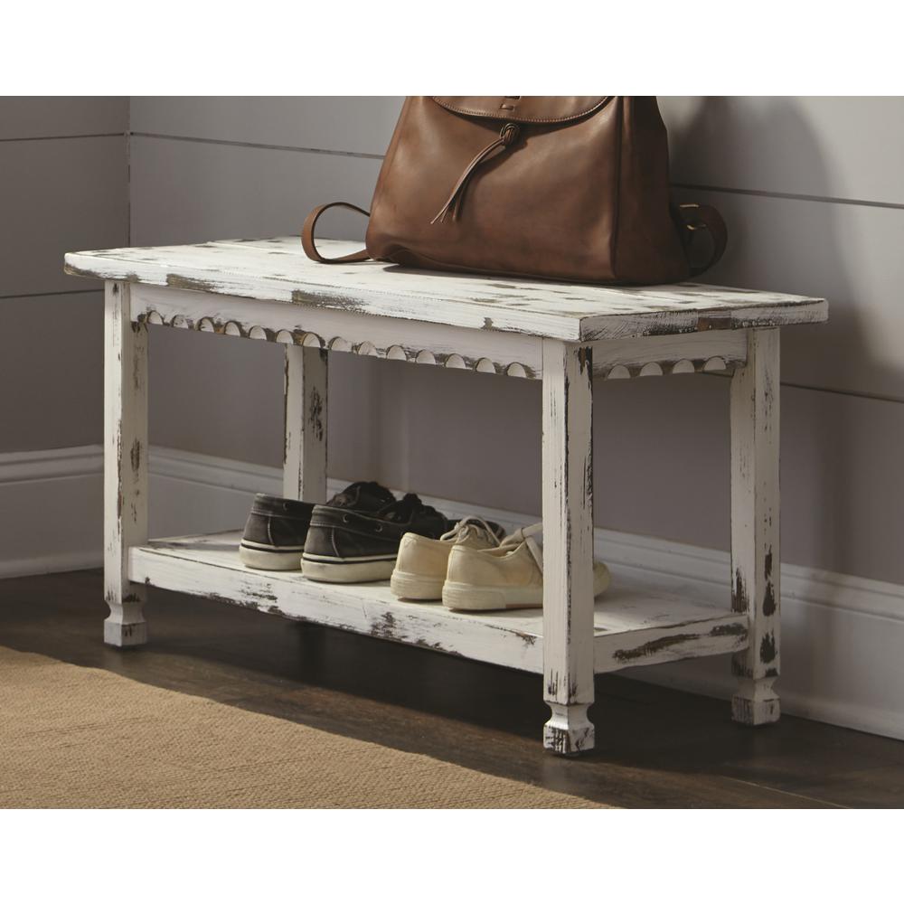Country Cottage Bench, White Antique Finish. Picture 6