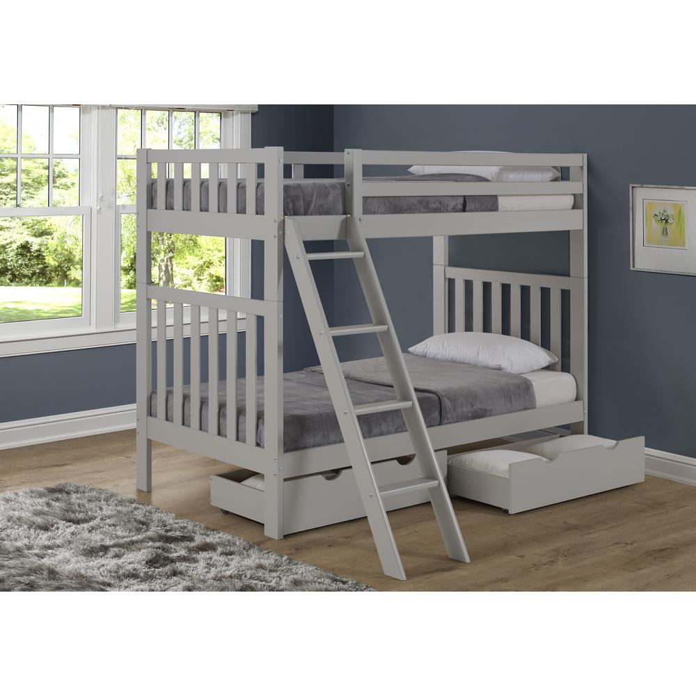 Aurora Twin Over Twin Wood Bunk Bed with Storage Drawers, Dove Gray. Picture 2