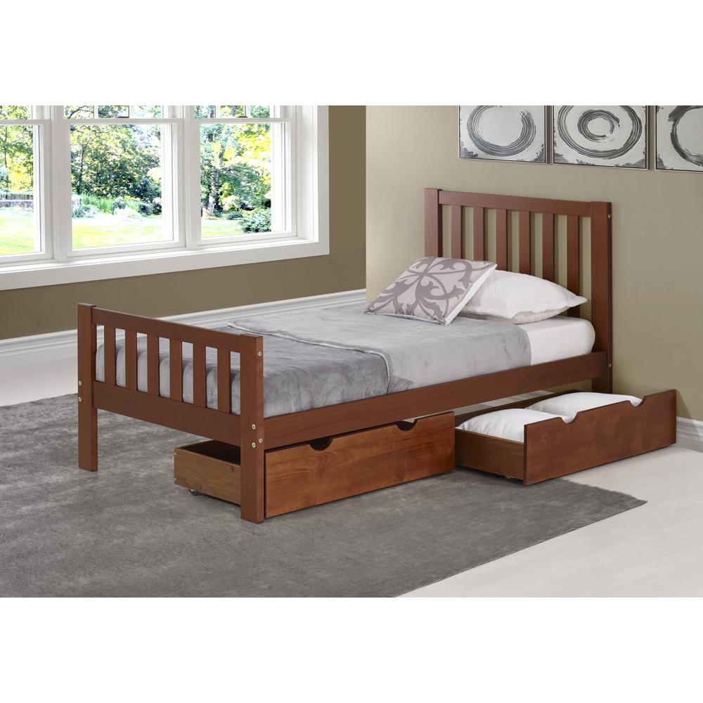 Aurora Twin Wood Bed with Storage Drawers, Chestnut. Picture 2