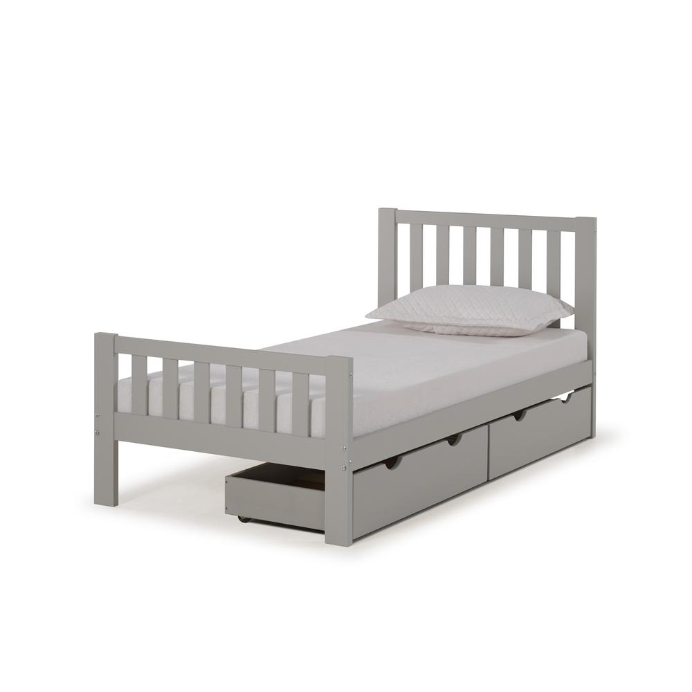 Aurora Twin Wood Bed with Storage Drawers, Dove Gray. Picture 1