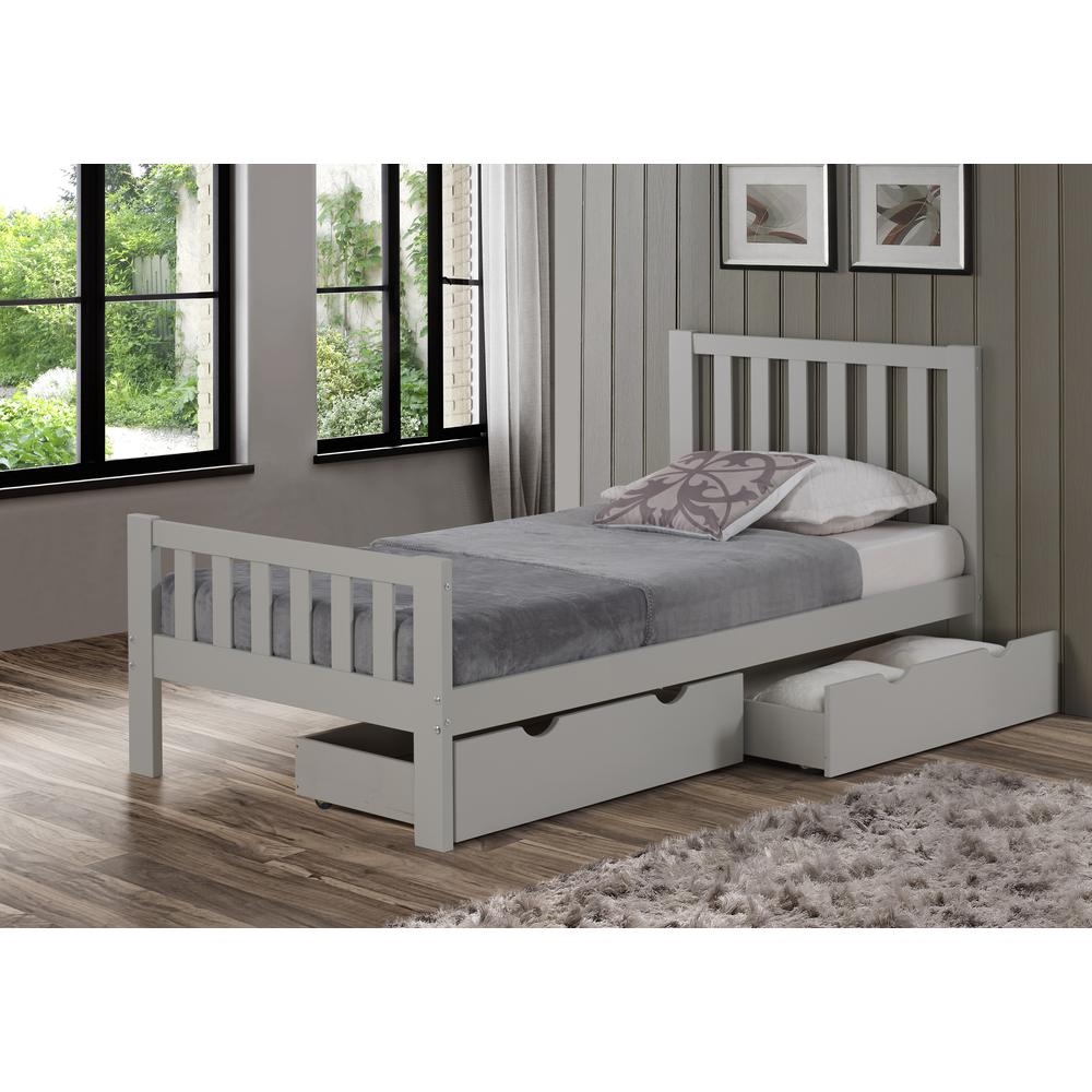 Aurora Twin Wood Bed with Storage Drawers, Dove Gray. Picture 2
