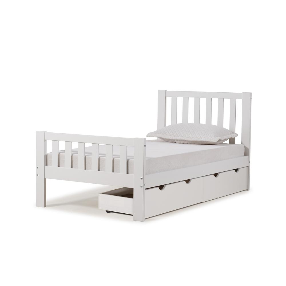 Aurora Twin Wood Bed with Storage Drawers, White. Picture 1