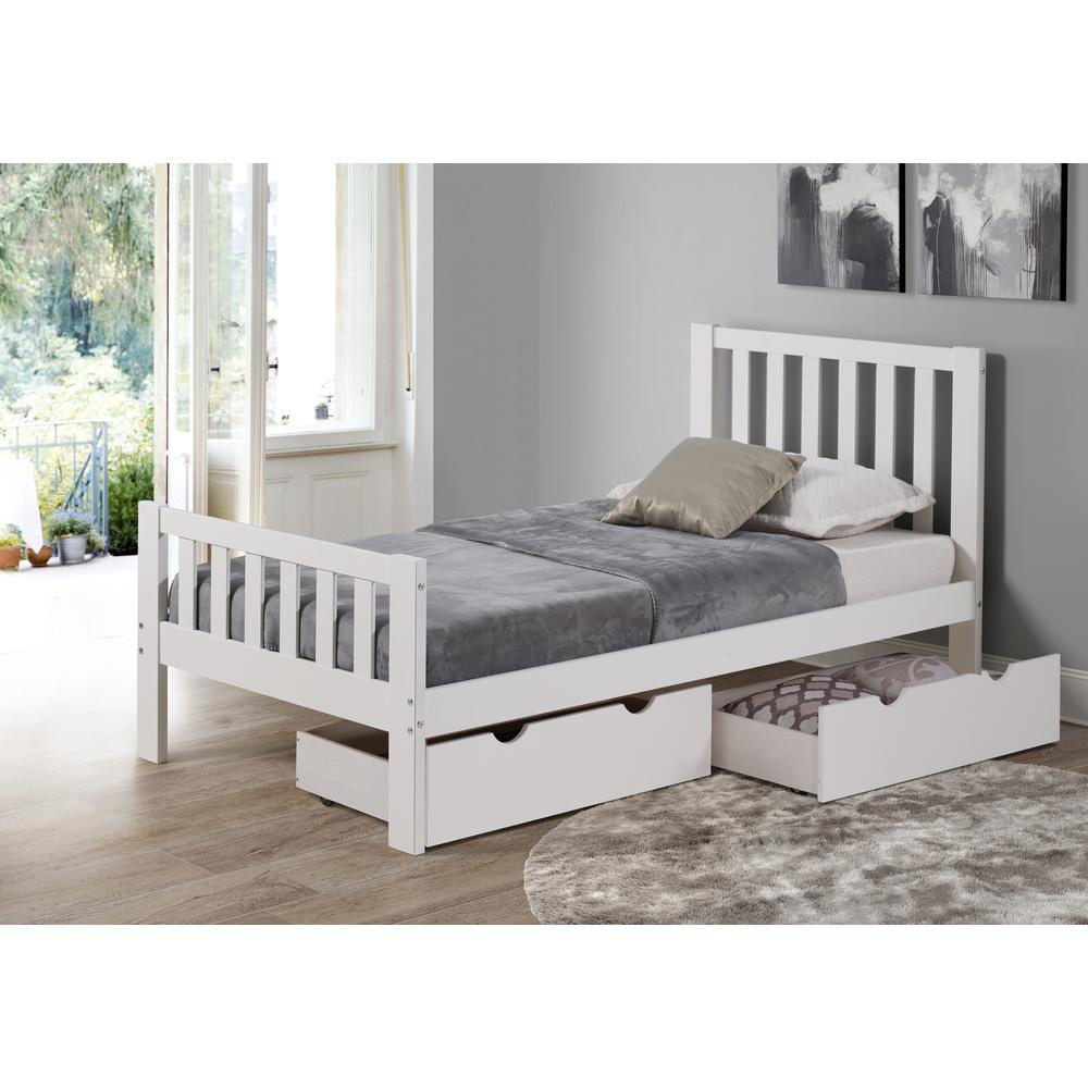 Aurora Twin Wood Bed with Storage Drawers, White. Picture 2