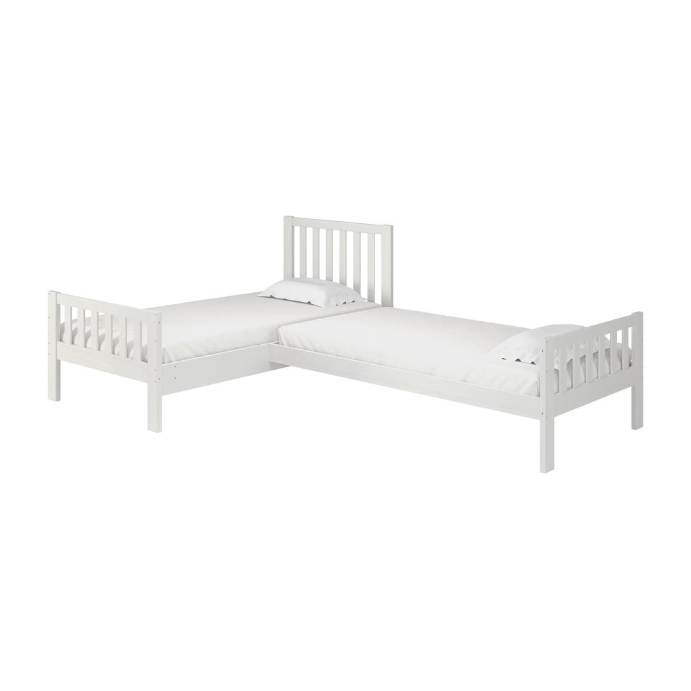 Aurora Corner L-Shaped Twin Wood Bed Set, White. Picture 3