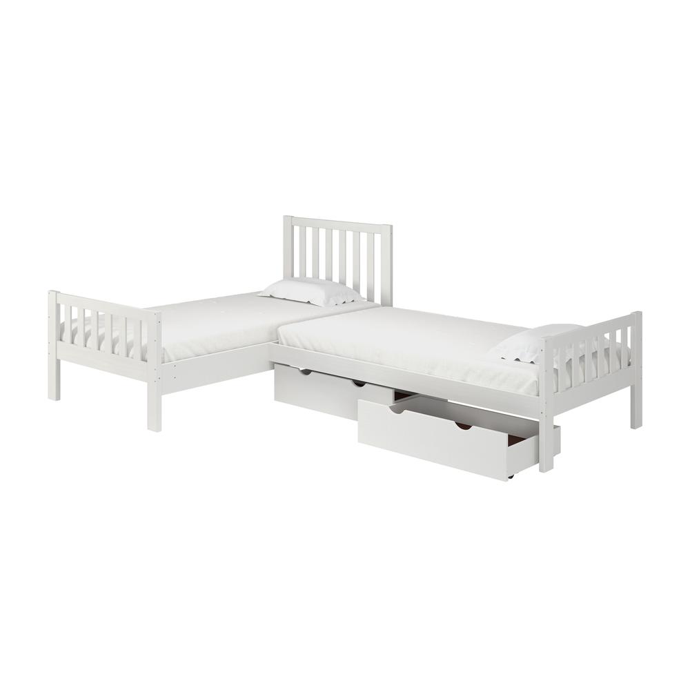 Aurora Corner L-Shaped Twin Wood Bed Set, White. Picture 4
