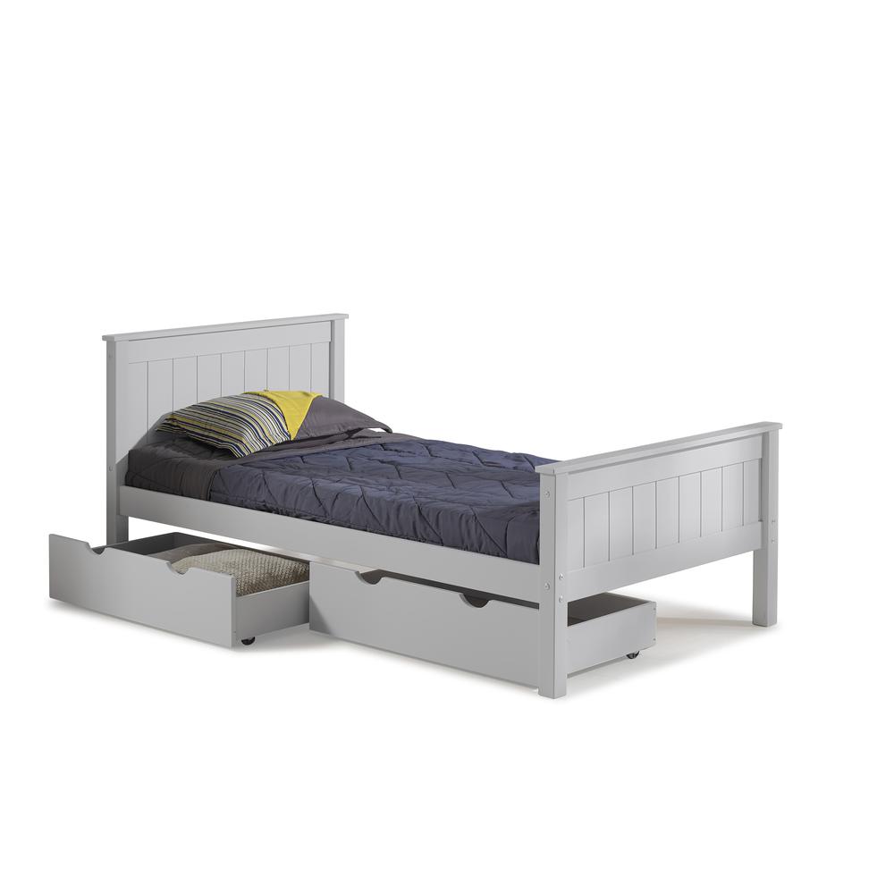 Harmony Twin Wood Platform Bed with Storage Drawers, Dove Gray. Picture 1