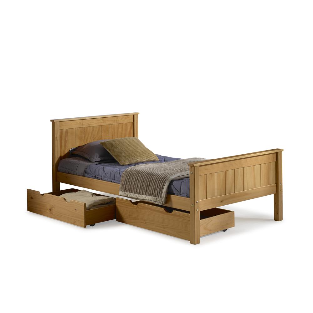 Harmony Twin Wood Platform Bed with Storage Drawers, Cinnamon. Picture 1