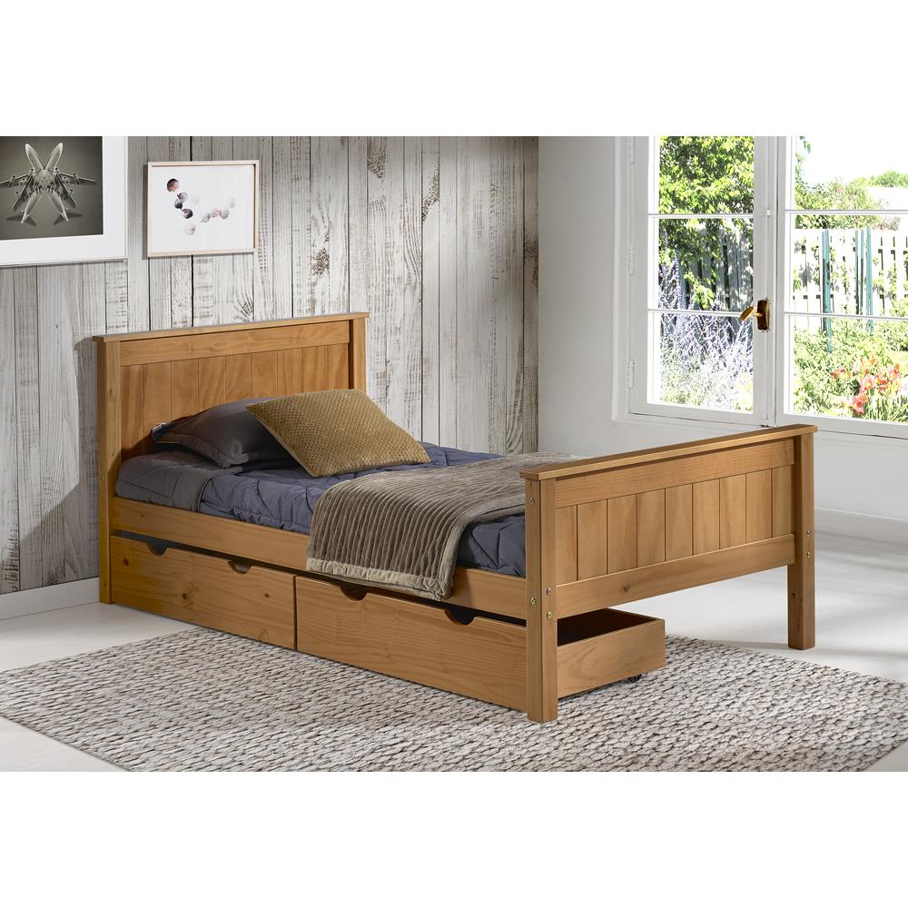 Harmony Twin Wood Platform Bed with Storage Drawers, Cinnamon. Picture 2