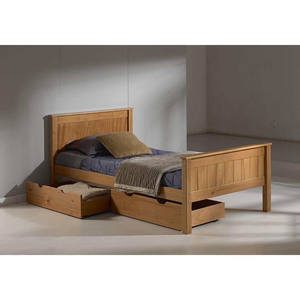 Harmony Twin Wood Platform Bed with Storage Drawers, Cinnamon. Picture 3