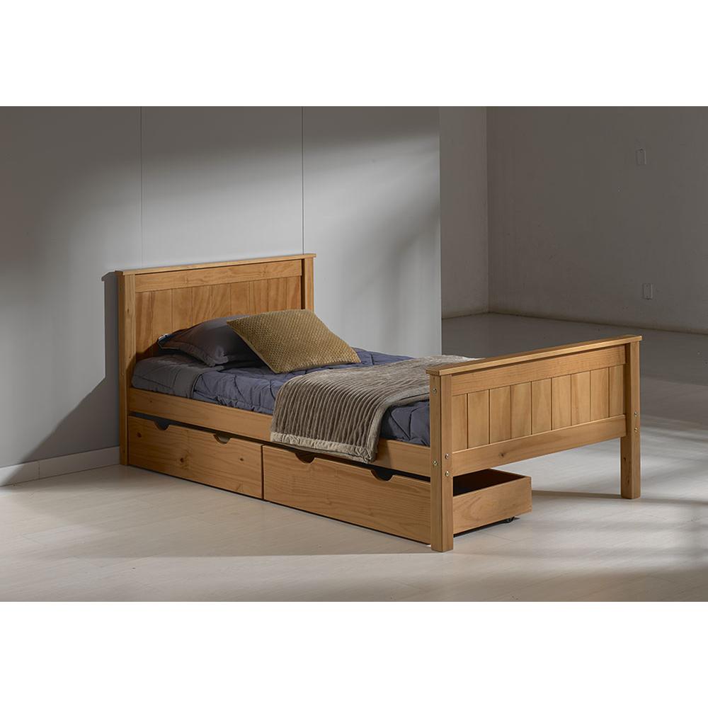 Harmony Twin Wood Platform Bed with Storage Drawers, Cinnamon. Picture 4