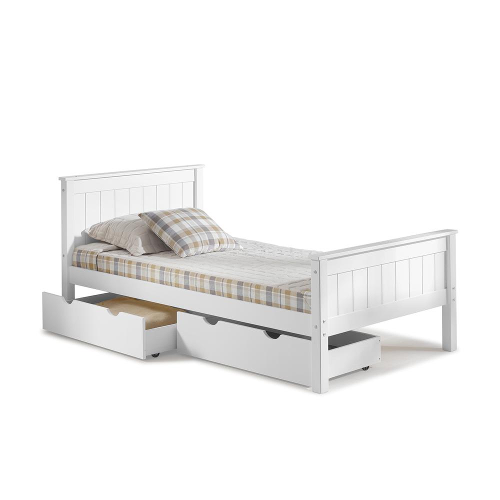 Harmony Twin Wood Platform Bed with Storage Drawers, White. Picture 1