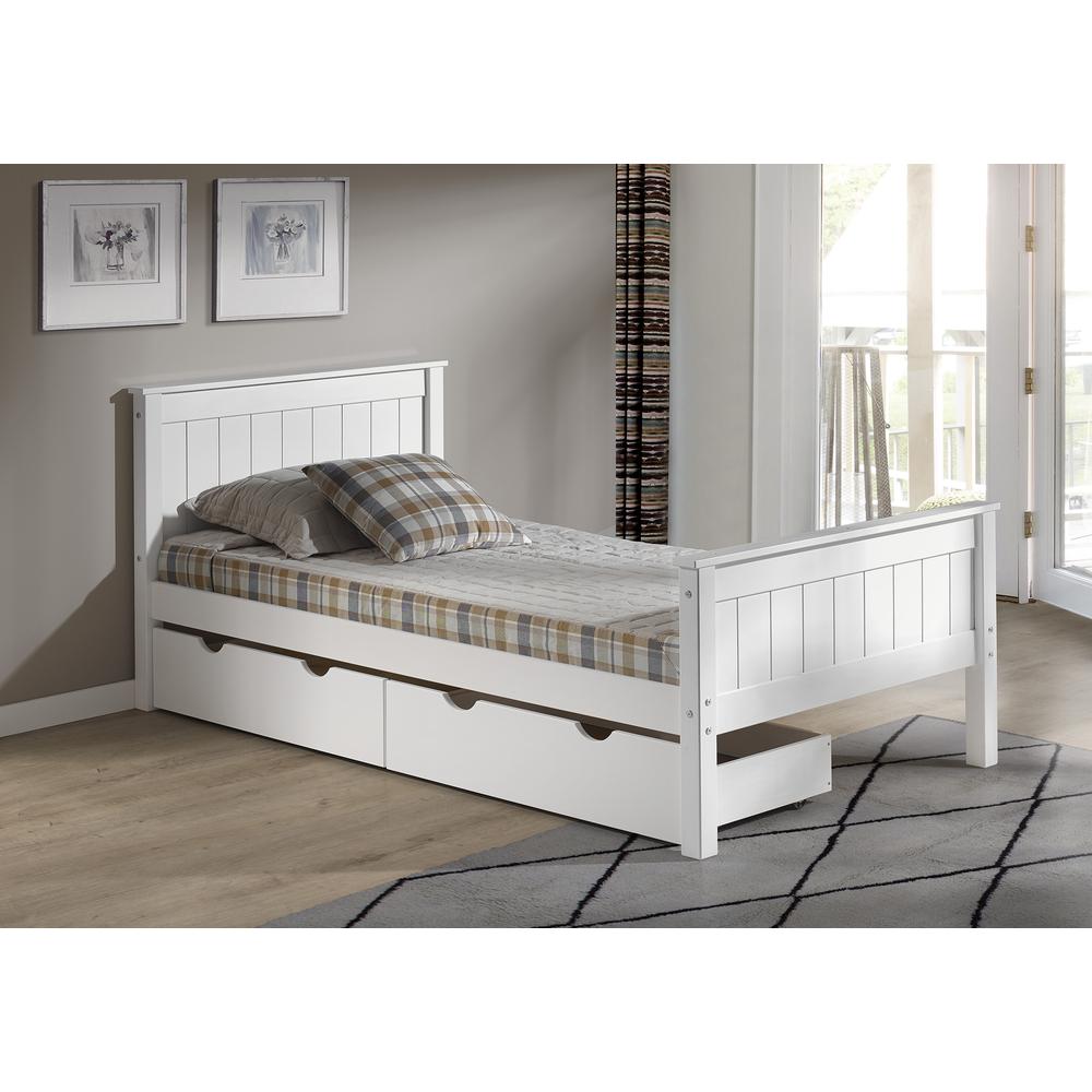 Harmony Twin Wood Platform Bed with Storage Drawers, White. Picture 2