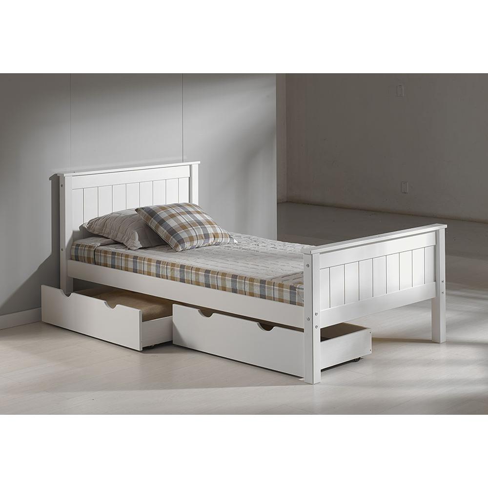 Harmony Twin Wood Platform Bed with Storage Drawers, White. Picture 3
