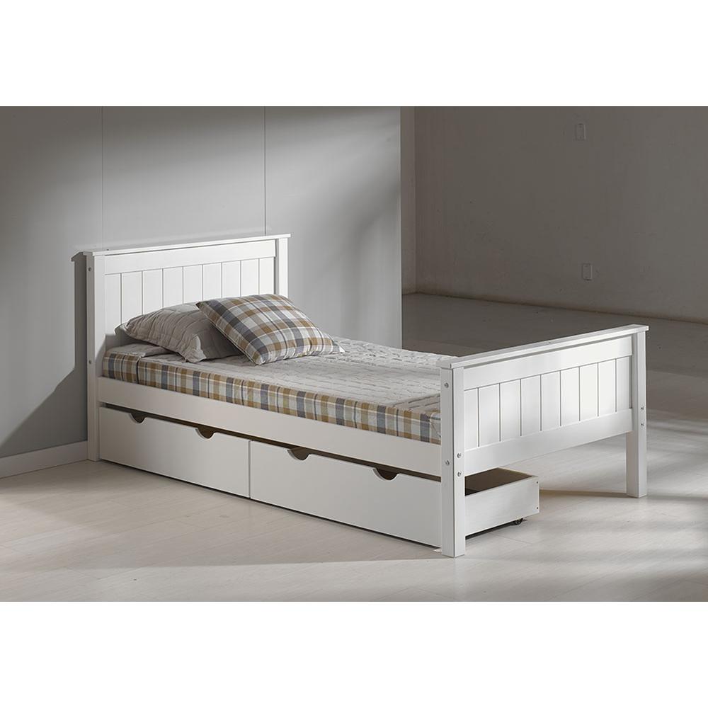 Harmony Twin Wood Platform Bed with Storage Drawers, White. Picture 4