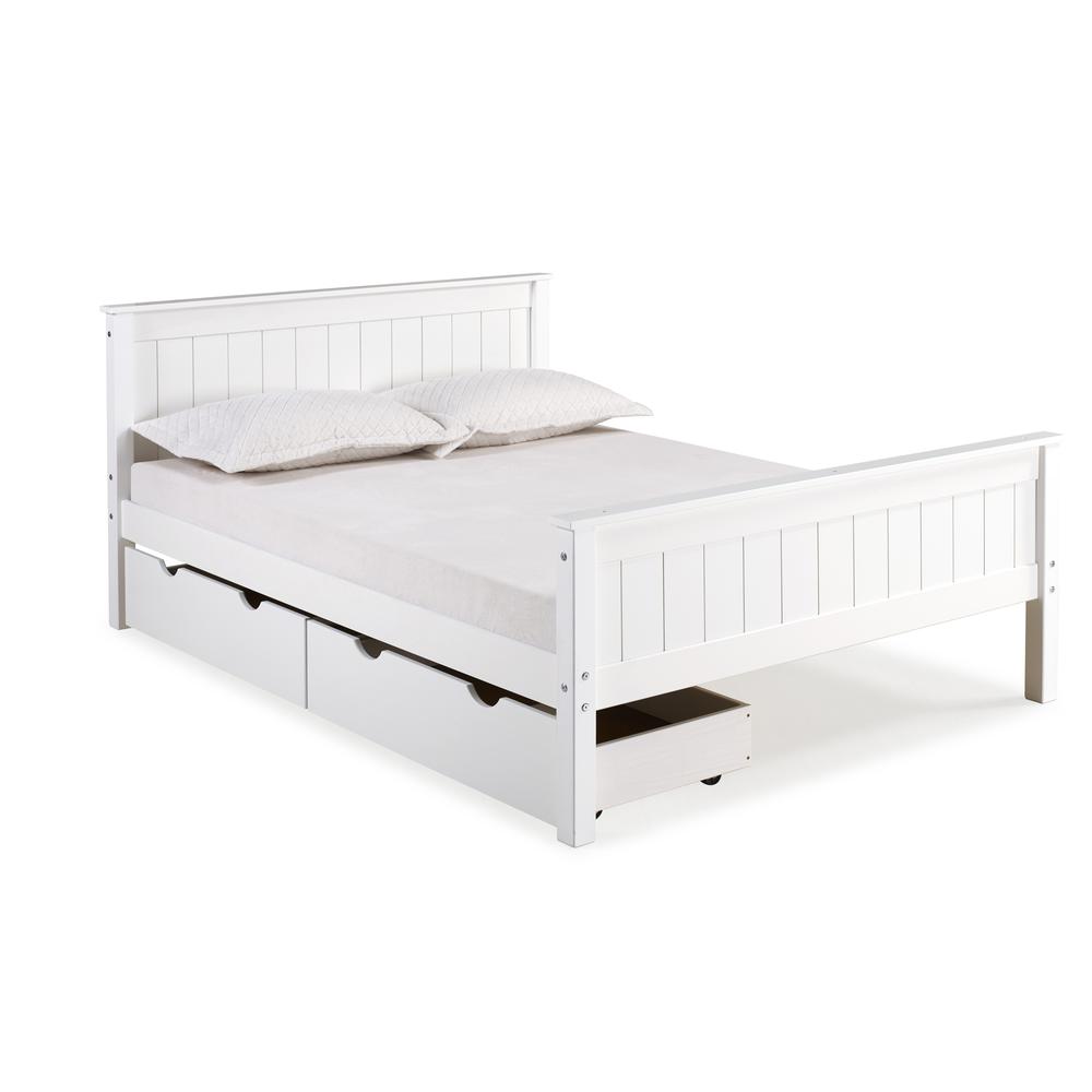 Harmony Full Wood Platform Bed with Storage Drawers, White. Picture 1