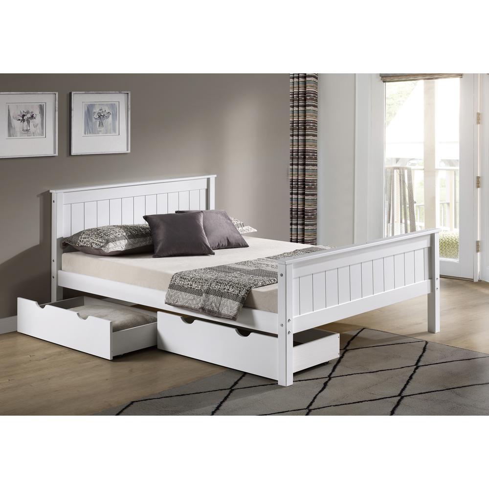 Harmony Full Wood Platform Bed with Storage Drawers, White. Picture 2