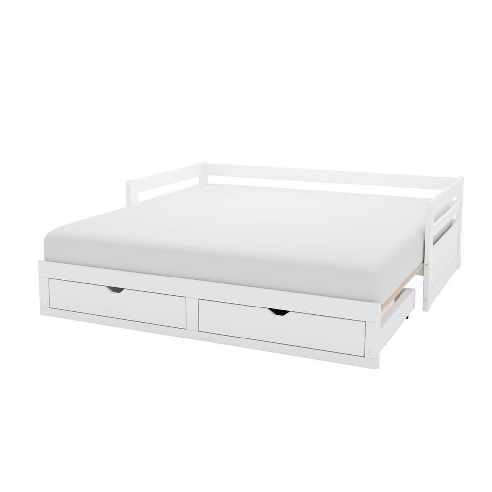 Jasper Twin to King Extending Day Bed with Storage Drawers, White. Picture 10