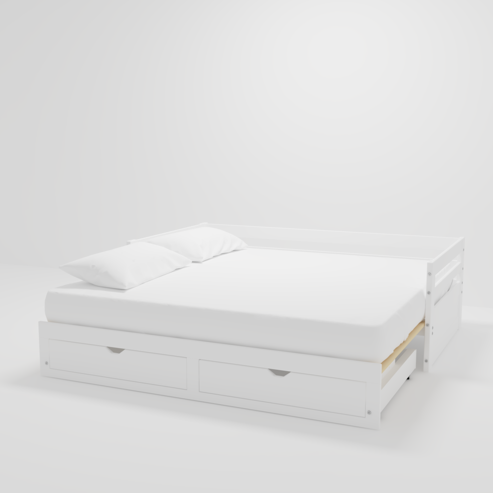 Jasper Twin to King Extending Day Bed with Storage Drawers, White. Picture 18
