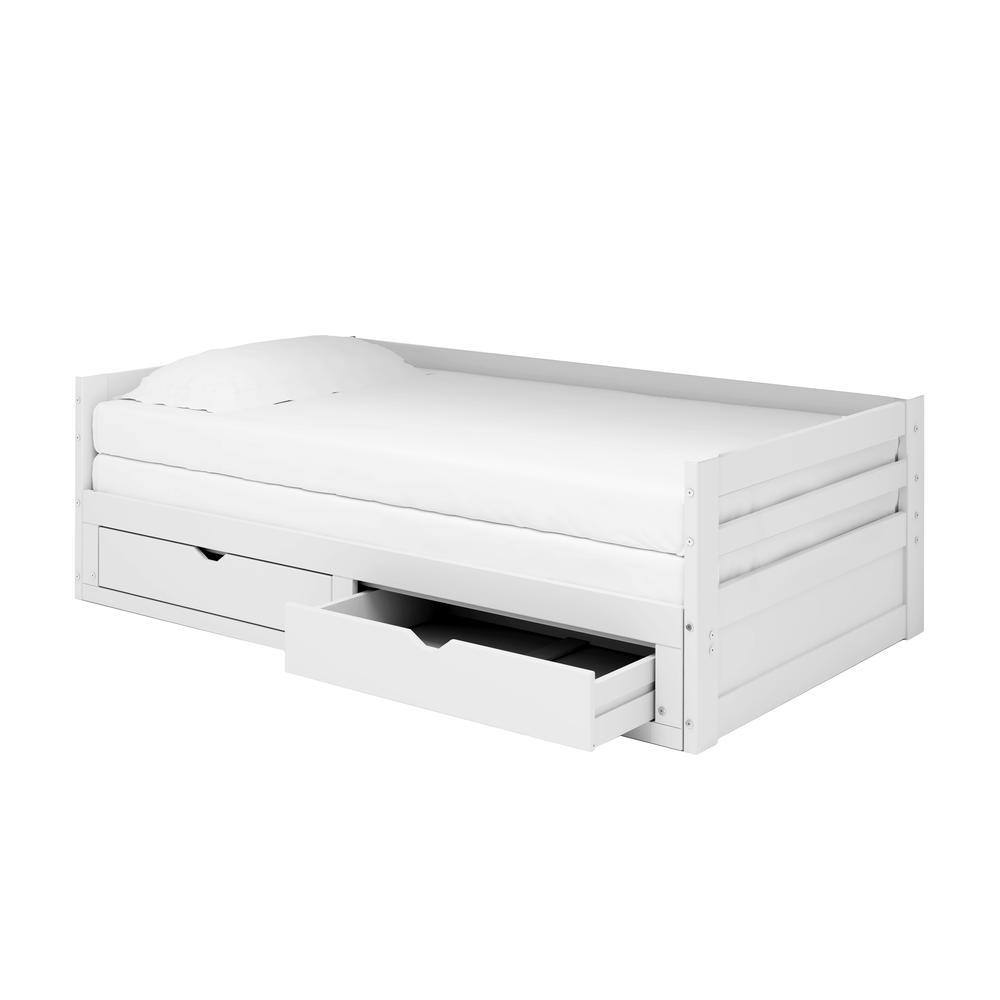 Jasper Twin to King Extending Day Bed with Storage Drawers, White. Picture 11