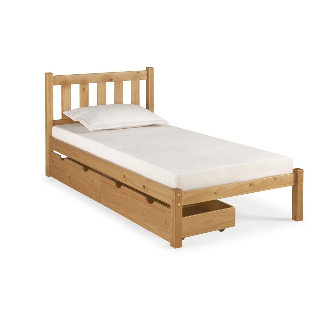 Poppy Twin Wood Platform Bed with Storage Drawers, Cinnamon. Picture 1
