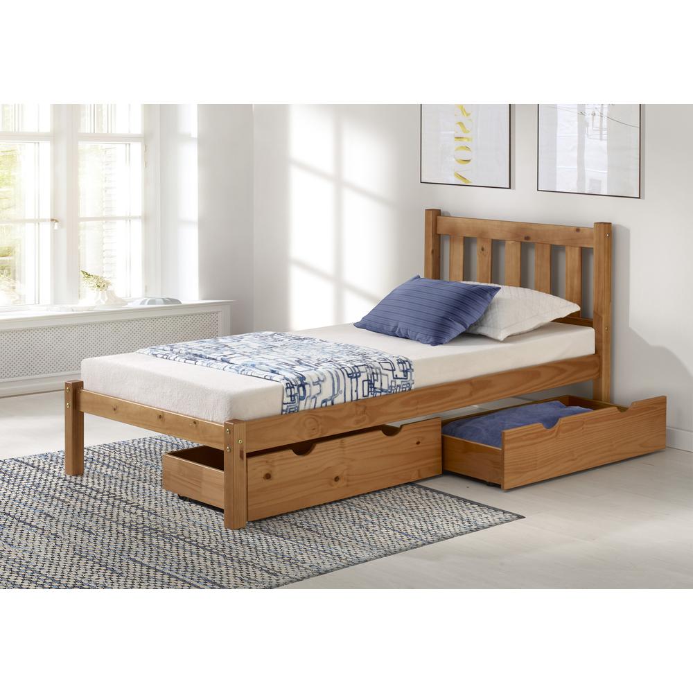 Poppy Twin Wood Platform Bed with Storage Drawers, Cinnamon. Picture 2