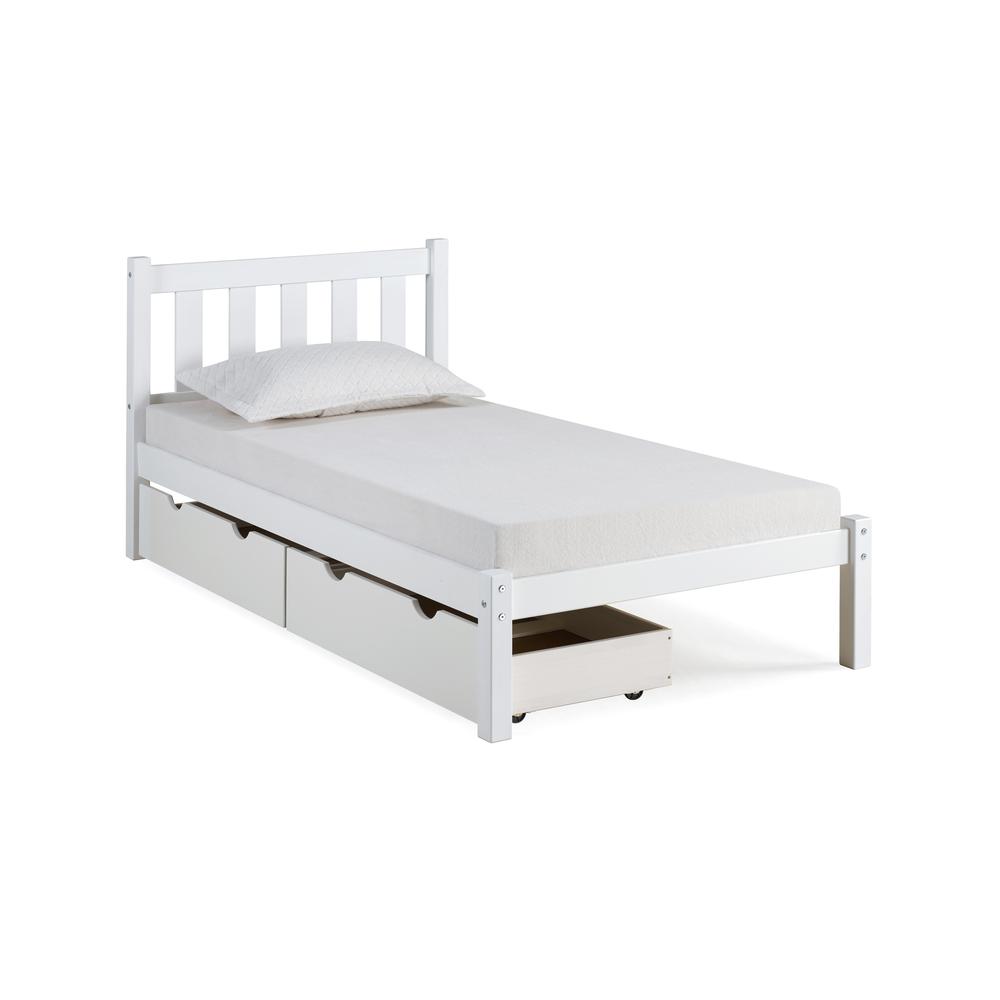 Poppy Twin Wood Platform Bed with Storage Drawers, White. Picture 1