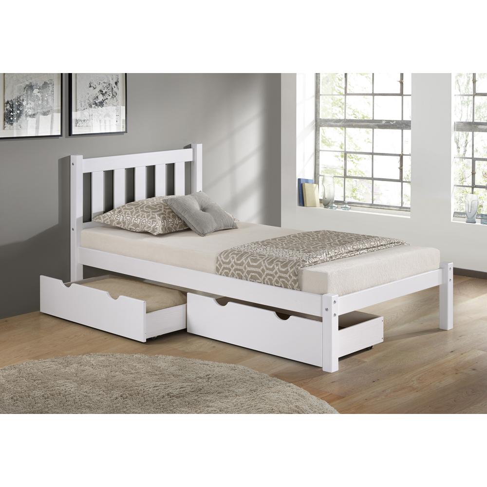 Poppy Twin Wood Platform Bed with Storage Drawers, White. Picture 2