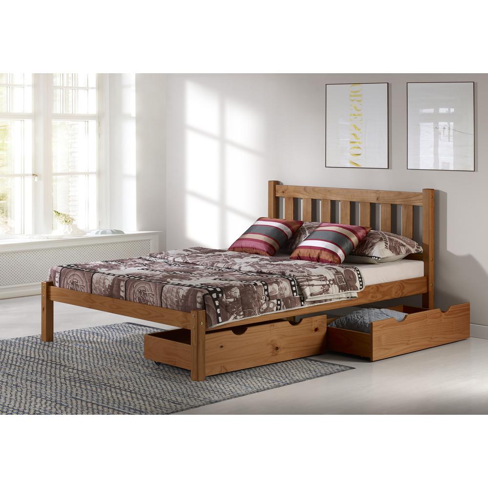 Poppy Full Wood Platform Bed with Storage Drawers, Cinnamon. Picture 2