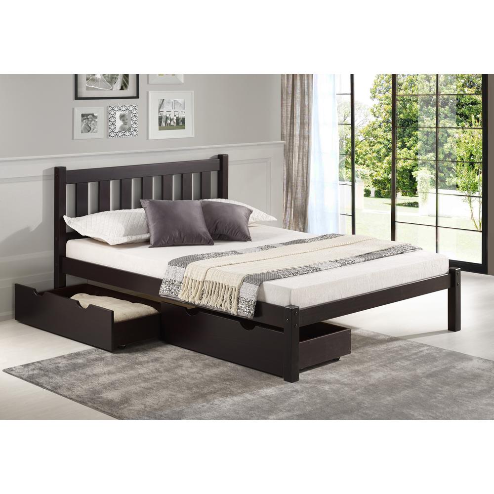 Poppy Full Wood Platform Bed with Storage Drawers, Espresso. Picture 2