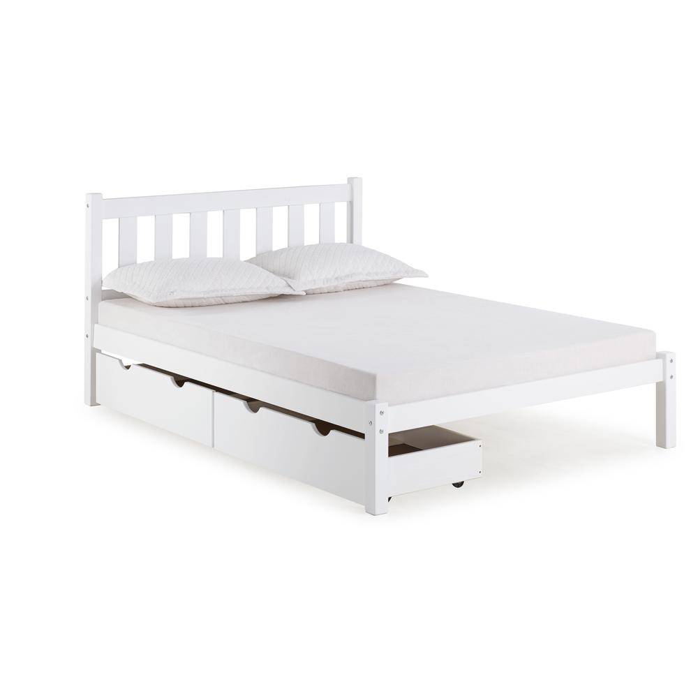 Poppy Full Wood Platform Bed with Storage Drawers, White. Picture 1
