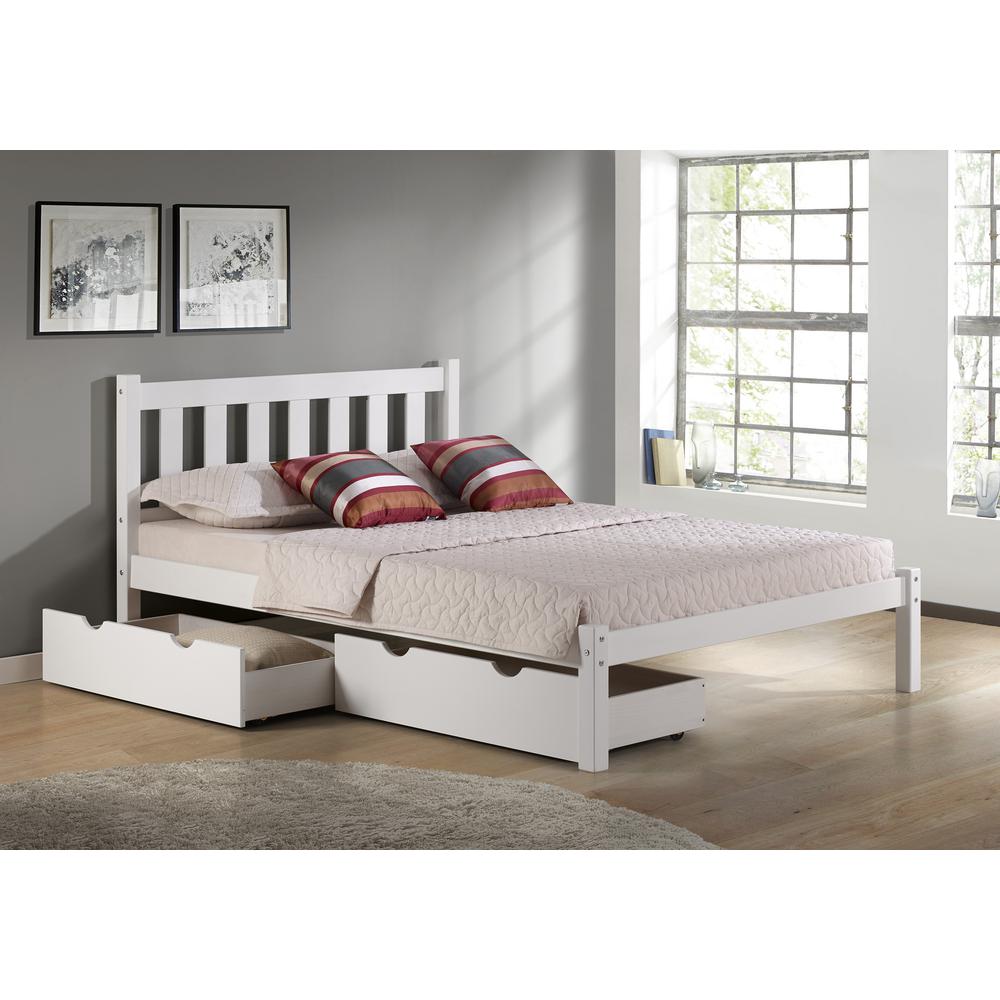 Poppy Full Wood Platform Bed with Storage Drawers, White. Picture 2