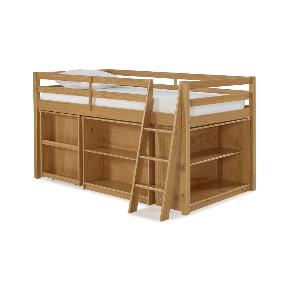 Roxy Wood Junior Loft Bed with Pull-out Desk, Shelving and Bookcase, Cinnamon. Picture 1