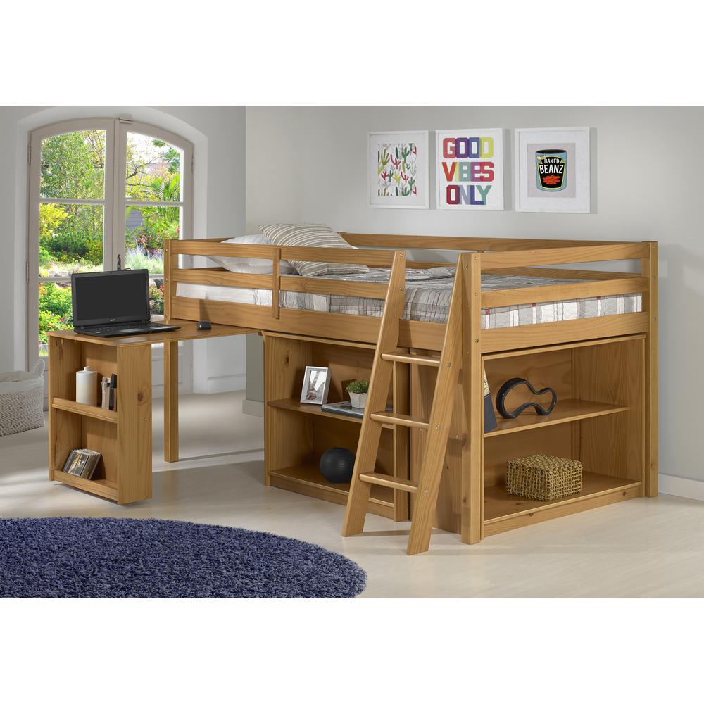 Roxy Wood Junior Loft Bed with Pull-out Desk, Shelving and Bookcase, Cinnamon. Picture 2