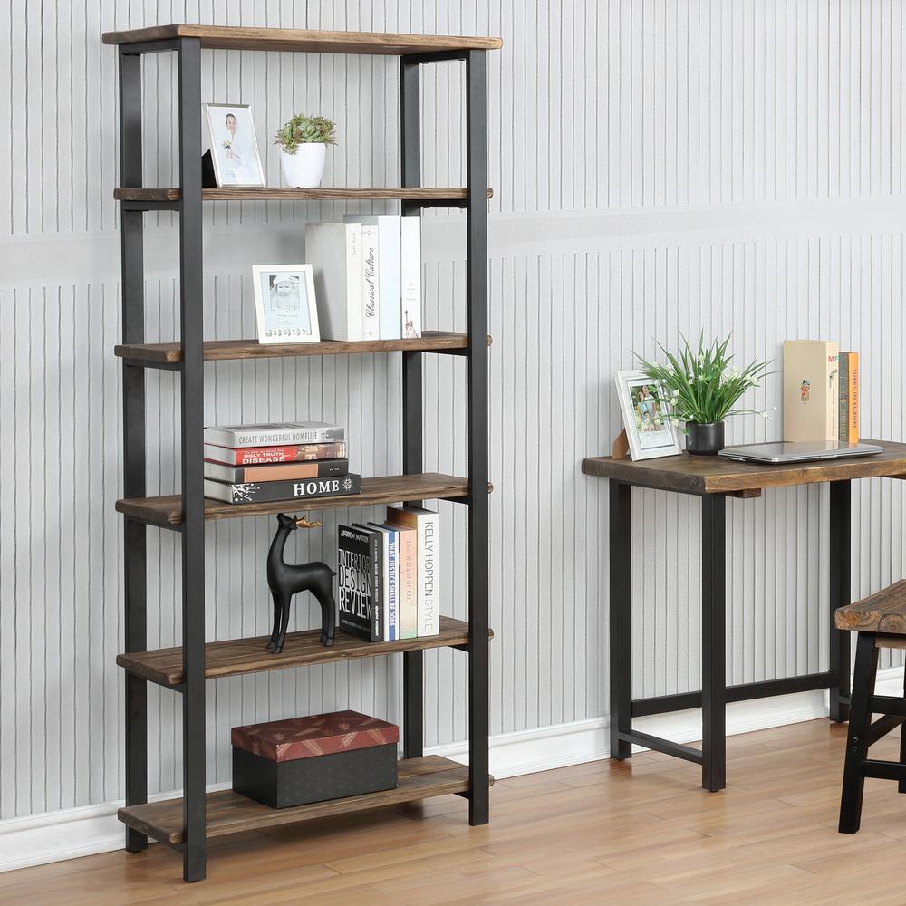 Pomona 70"H 5-Shelf Metal and Solid Wood Bookcase. Picture 10