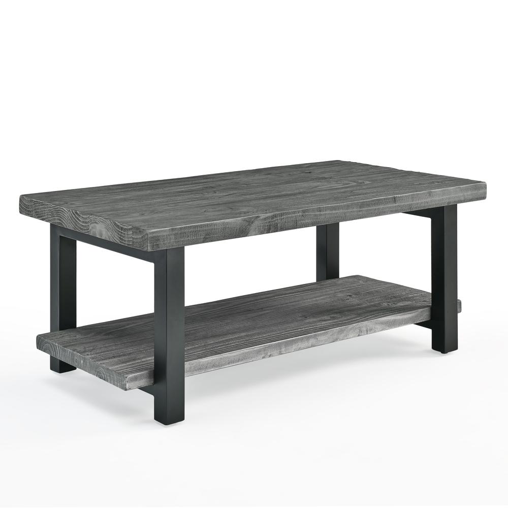 Pomona 42" Metal and Reclaimed Wood Coffee Table, Slate Gray. Picture 2