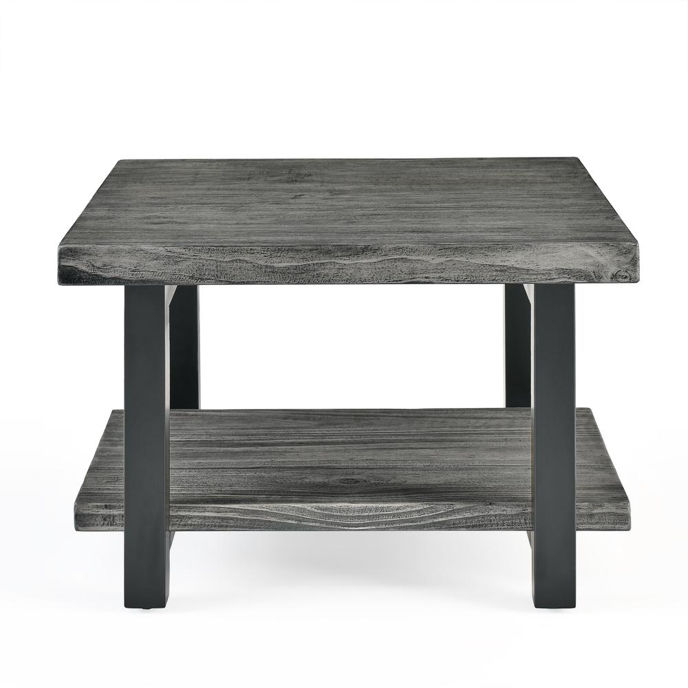 Pomona 27" Metal and Reclaimed Wood Square Coffee Table, Slate Gray. Picture 10
