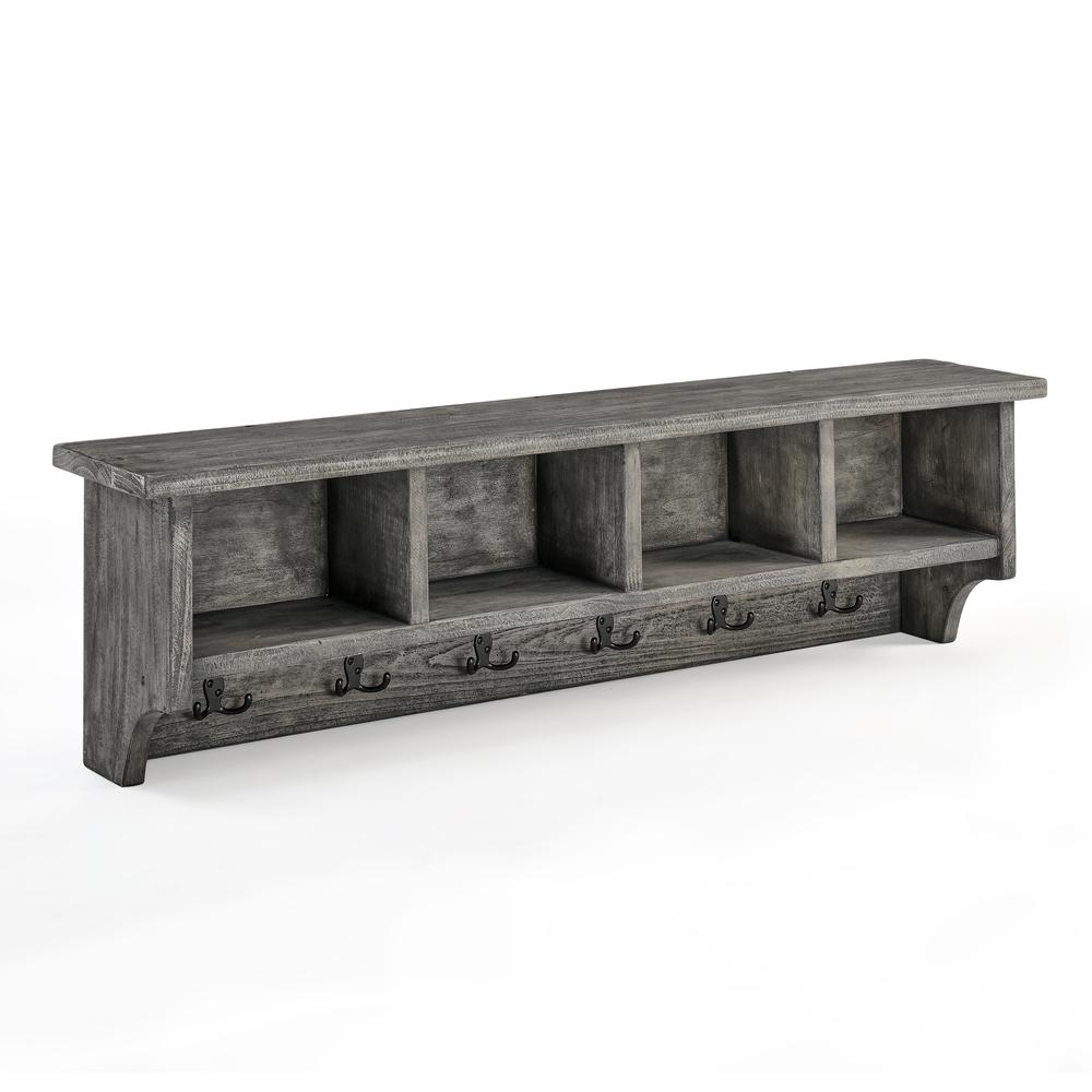Pomona 48" Metal and Reclaimed Wood Entryway Coat Hook with Storage Cubbies, Slate Gray. Picture 8