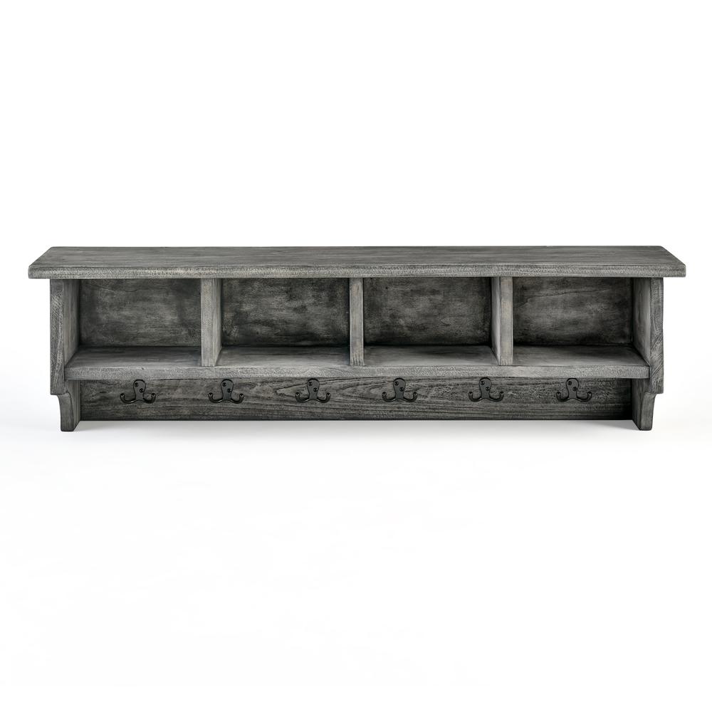 Pomona 48" Metal and Reclaimed Wood Entryway Coat Hook with Storage Cubbies, Slate Gray. Picture 10