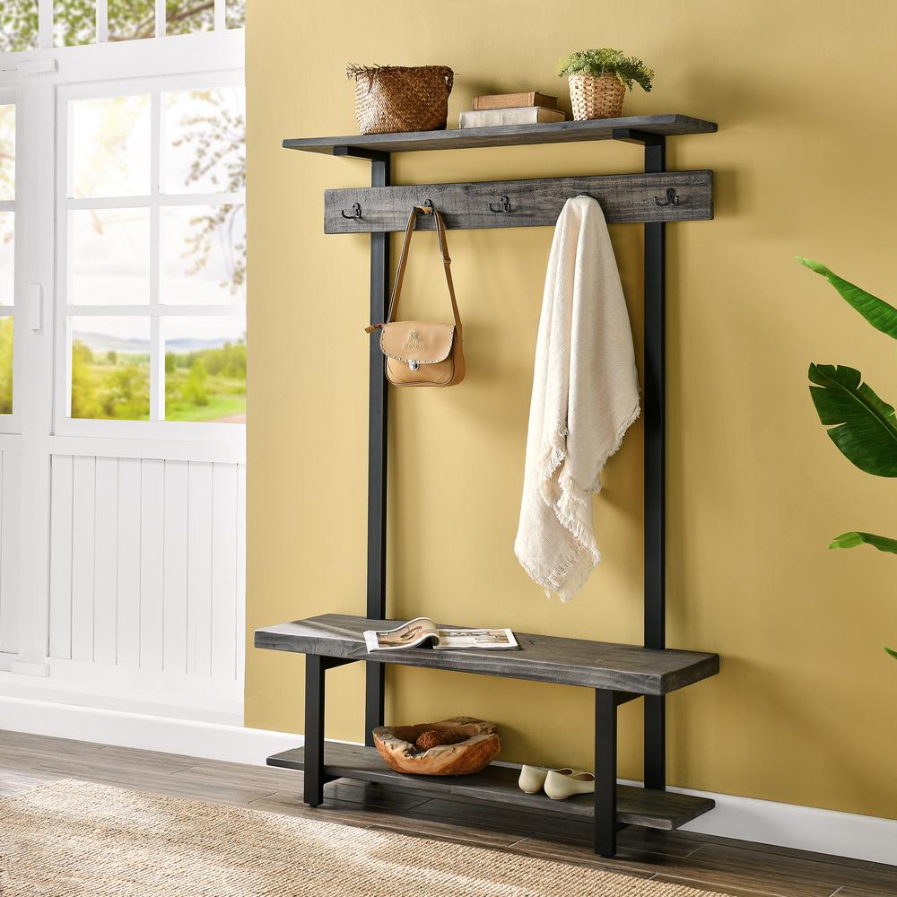 Pomona Entryway Hall Tree with Bench, Shelves & Coat Hooks. Picture 7
