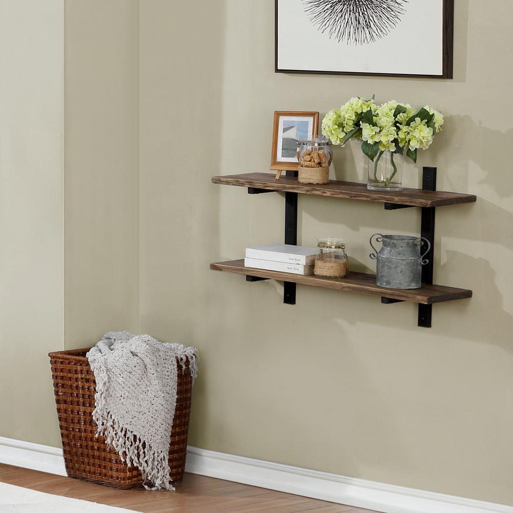 Pomona 36"W Metal and Solid Wood Wall Shelf. Picture 9