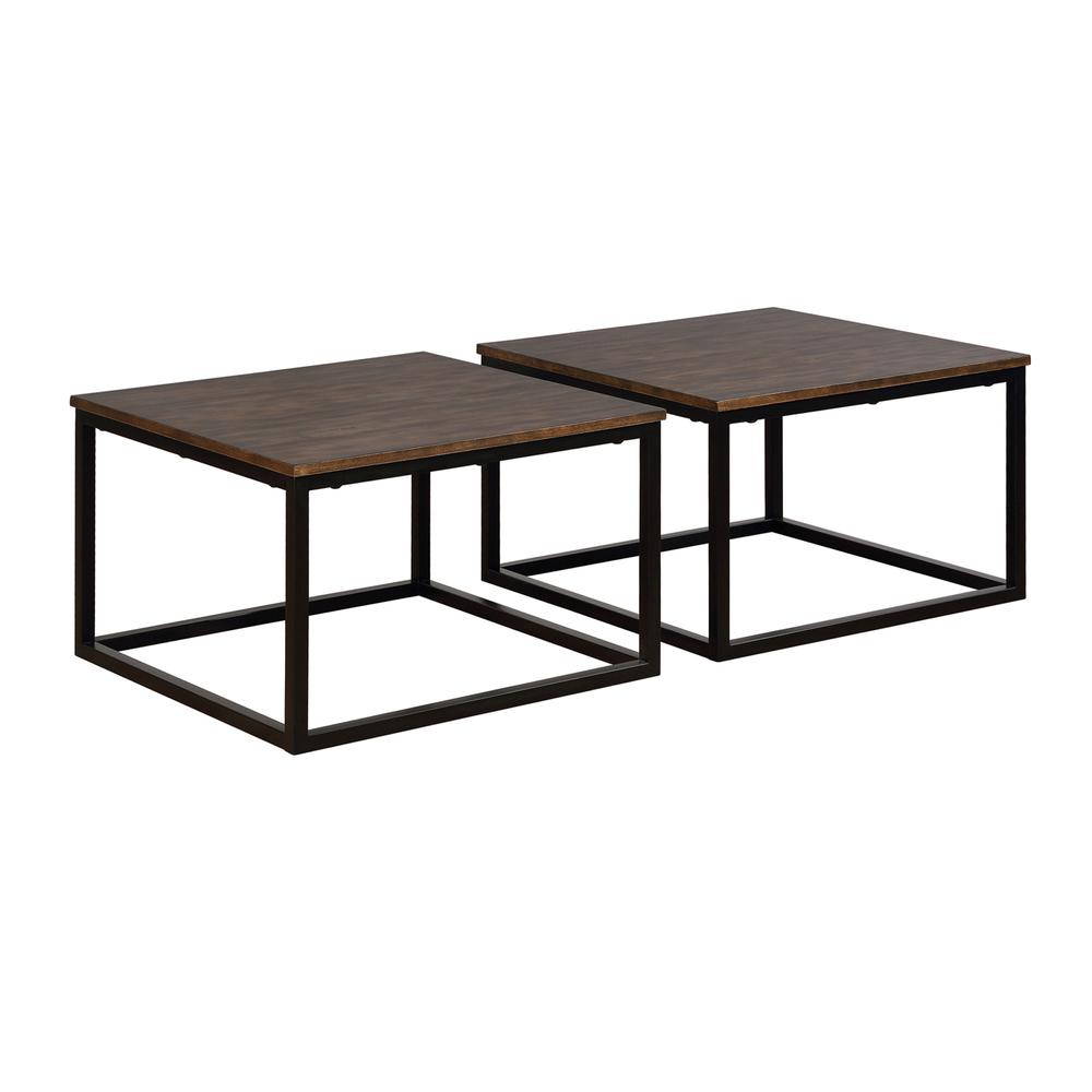 Arcadia Acacia Wood Set of 2 Rectangle Coffee Tables, Antiqued Mocha. Picture 1