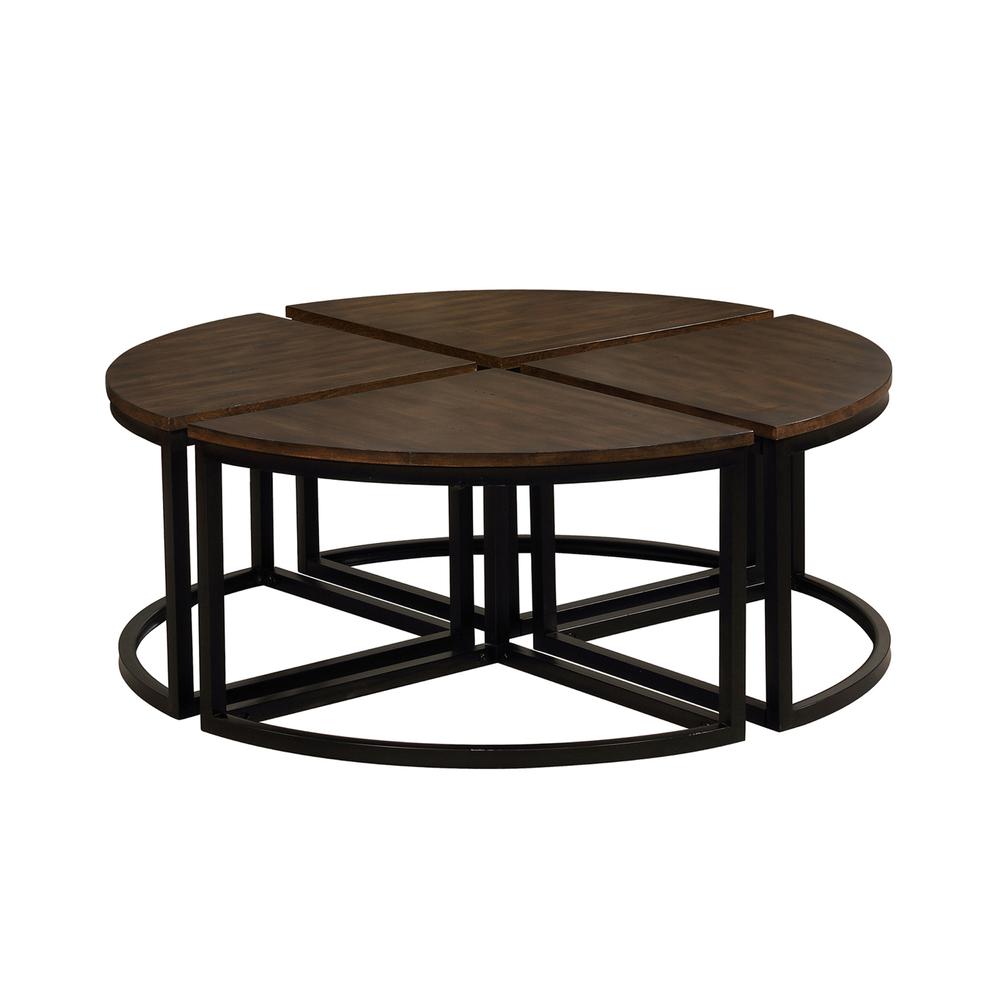 Arcadia Acacia Wood Set of 4 Round Wedge Tables, Antiqued Mocha. Picture 1